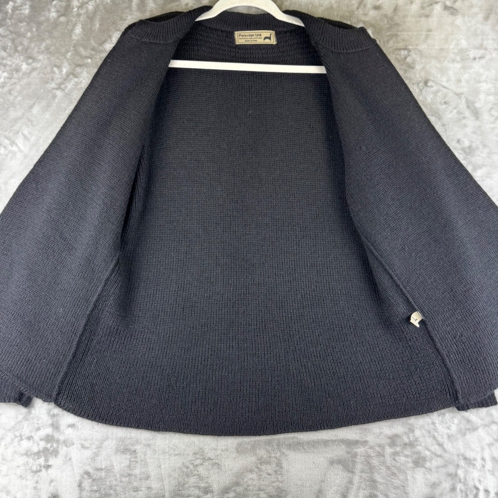 Peruvian Link Cardigan Women M/L Black Alpaca Open Front Knit Sweater (1502) - Picture 4 of 12